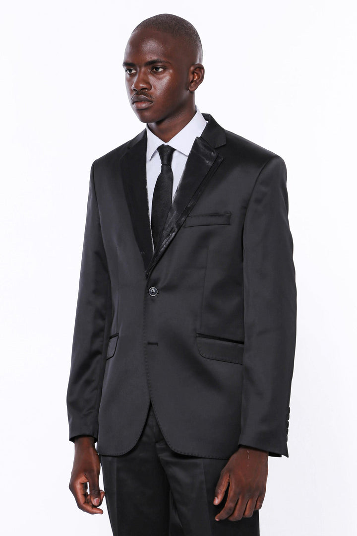 WSS Two Buttons Two Piece Shiny Black Men Suit  - Winsen