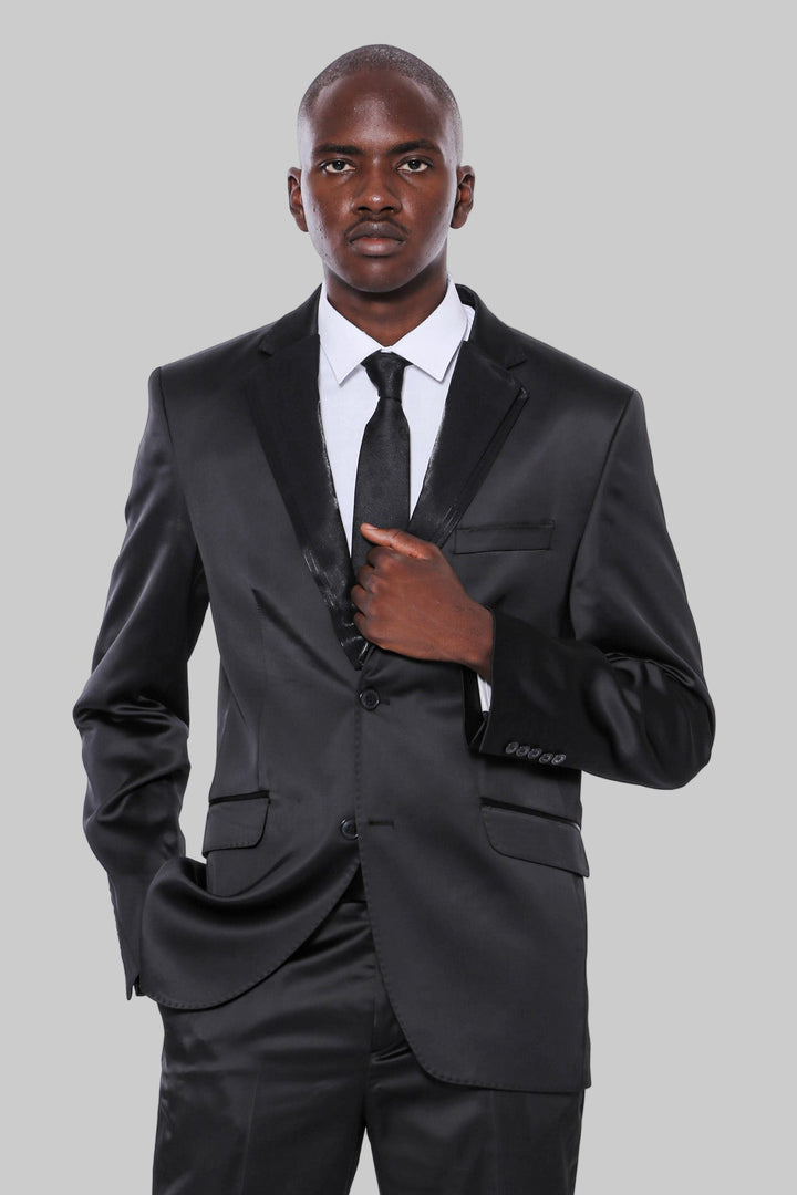 WSS Two Buttons Two Piece Shiny Black Men Suit  - Winsen