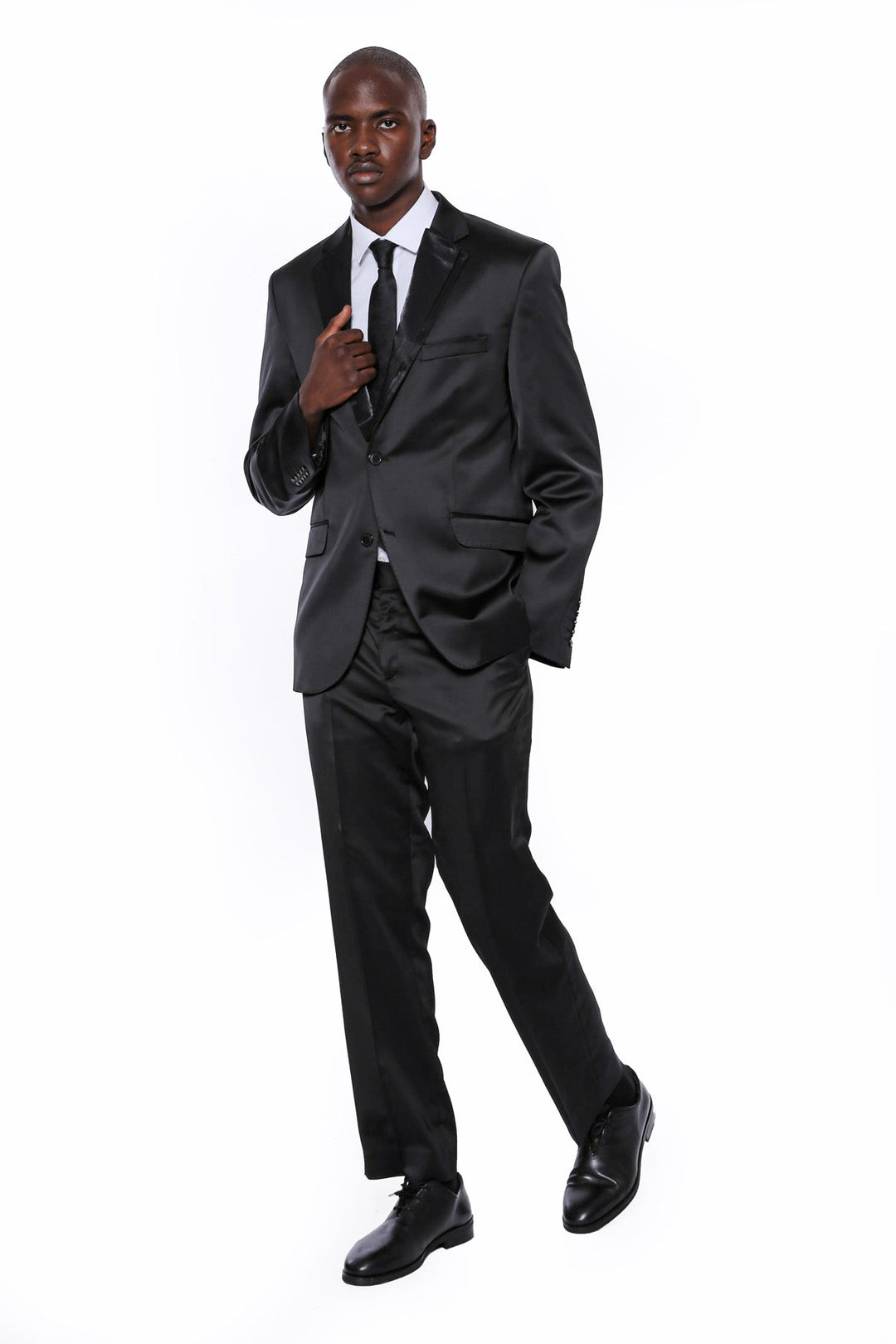 WSS Two Buttons Two Piece Shiny Black Men Suit  - Winsen