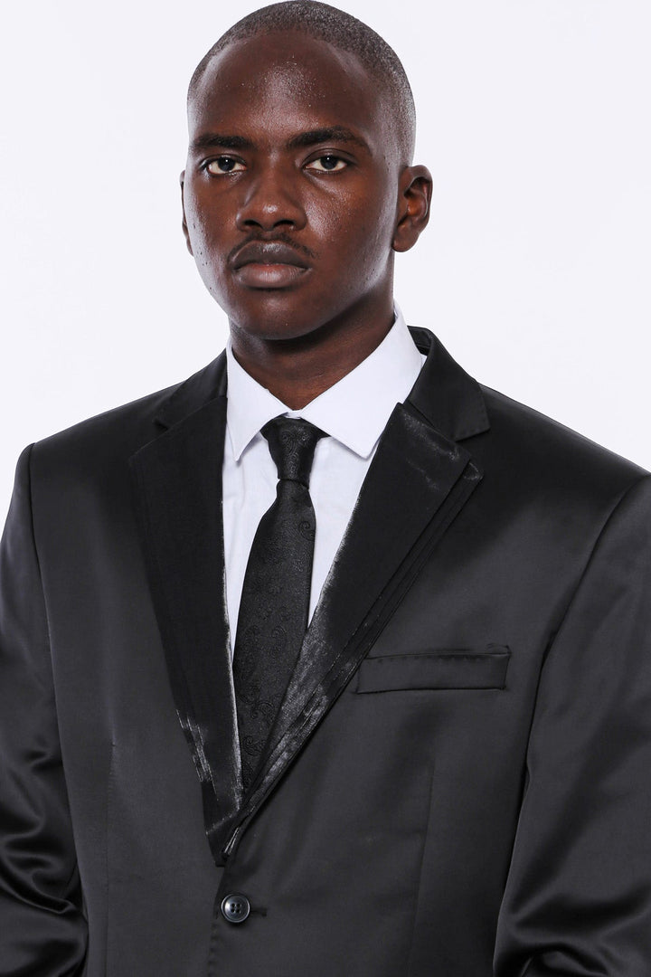 WSS Two Buttons Two Piece Shiny Black Men Suit  - Winsen