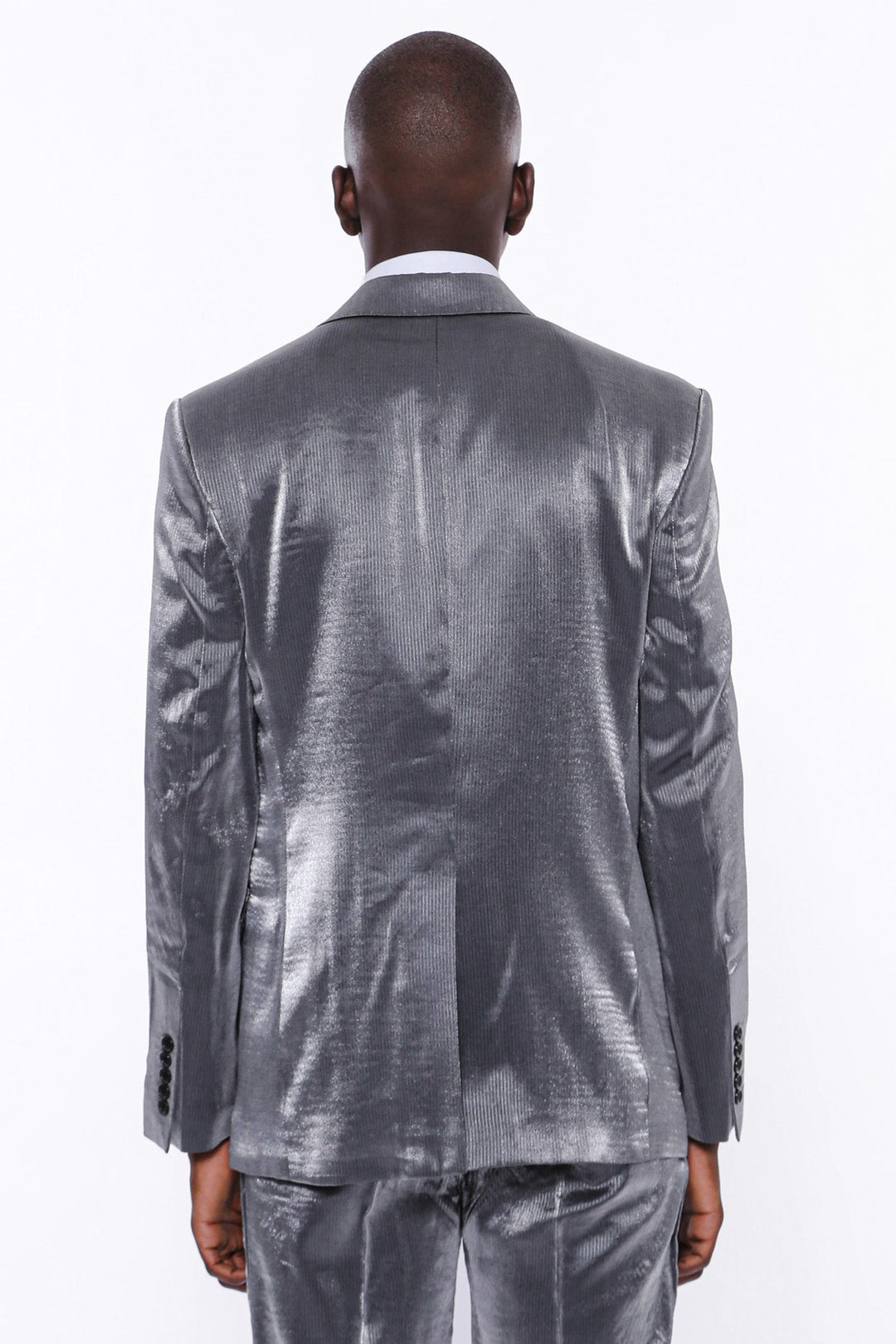 WSS Two Buttons Two Piece Slim Fit Satin Grey Men Suit - Rancho Palos Verdes