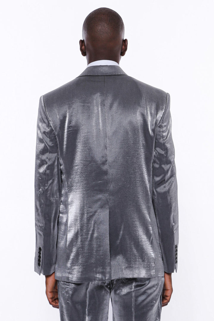 WSS Two Buttons Two Piece Slim Fit Satin Grey Men Suit - Rancho Palos Verdes