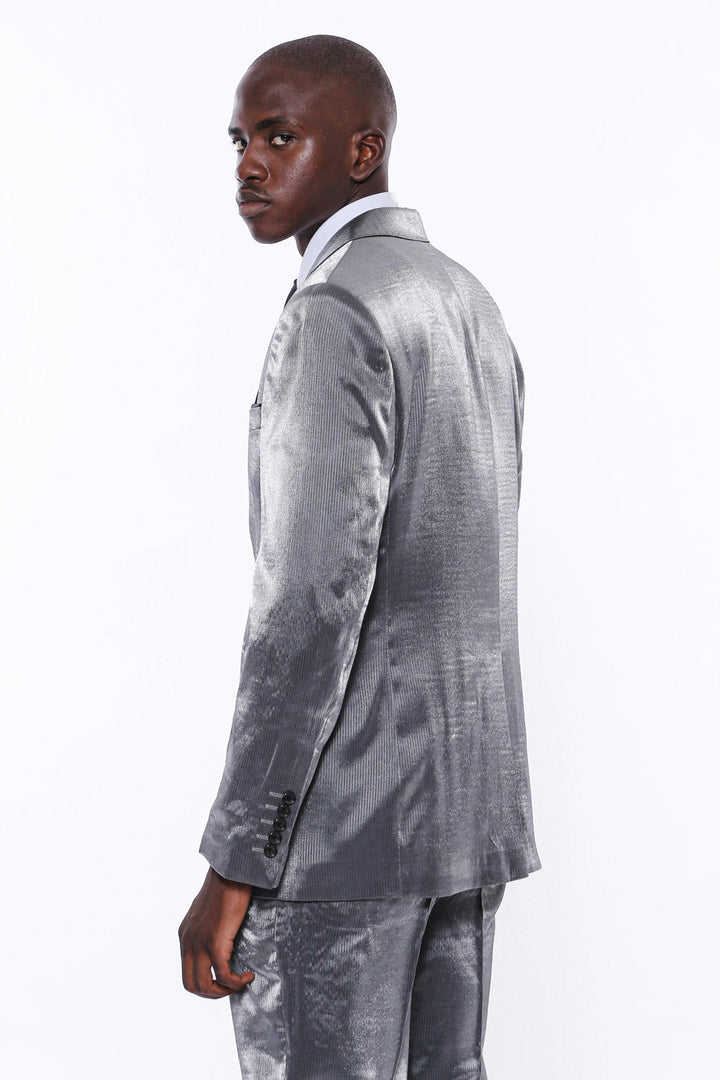 WSS Two Buttons Two Piece Slim Fit Satin Grey Men Suit - Rancho Palos Verdes