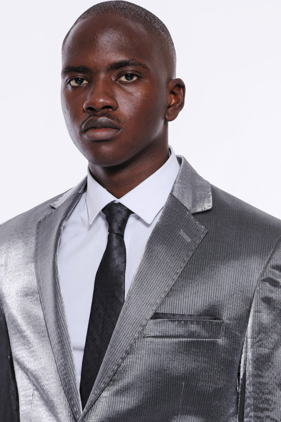 WSS Two Buttons Two Piece Slim Fit Satin Grey Men Suit - Rancho Palos Verdes