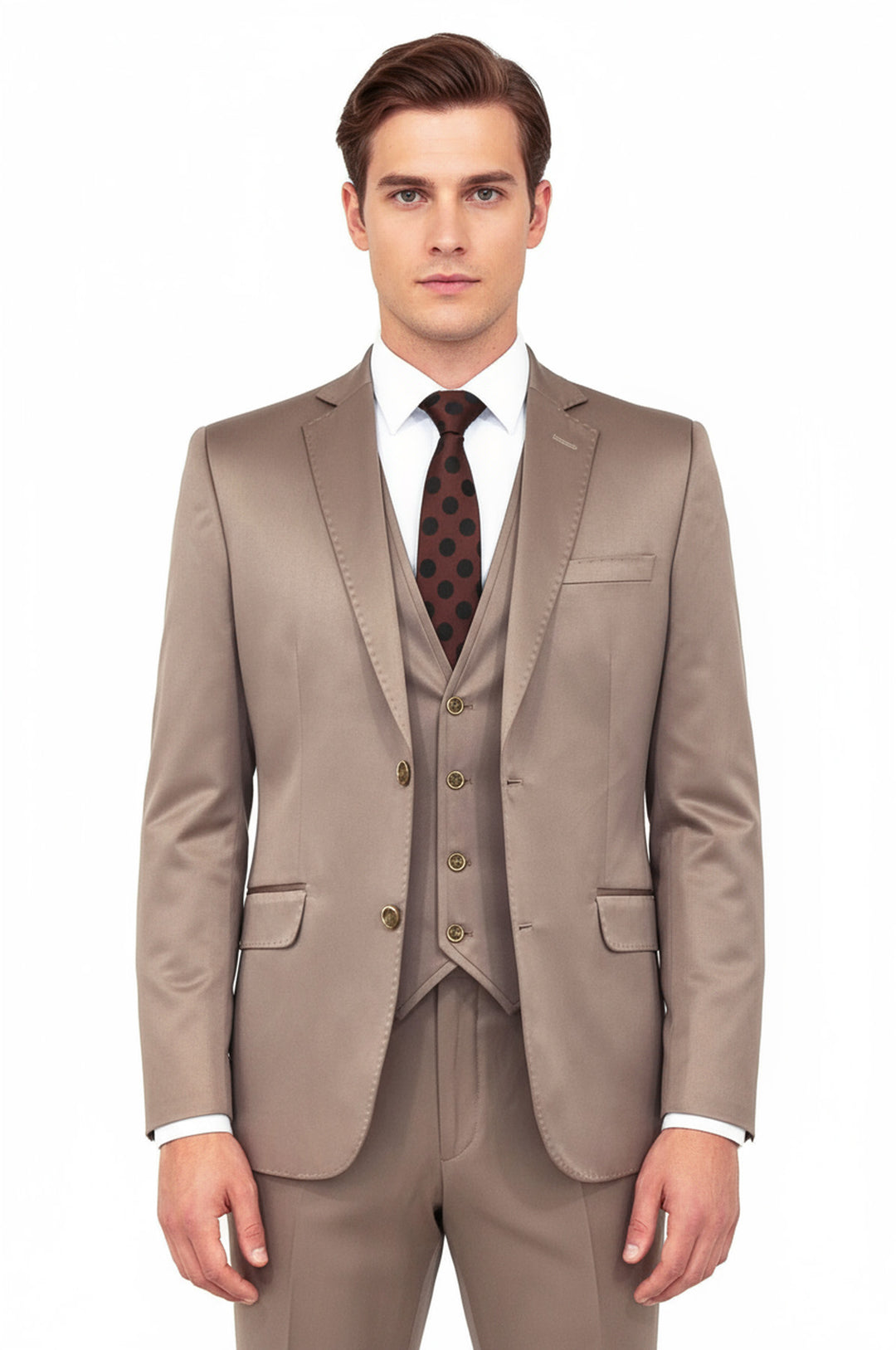WSS Plain Vested Light Brown Men Suit  - El Ejido