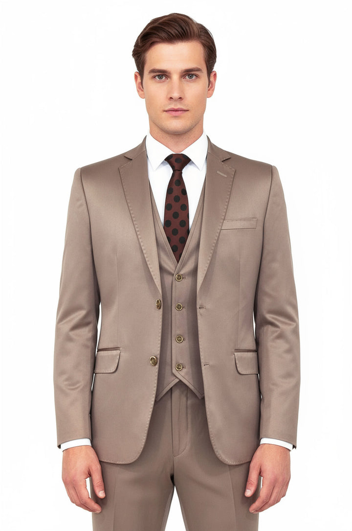 WSS Plain Vested Light Brown Men Suit  - El Ejido