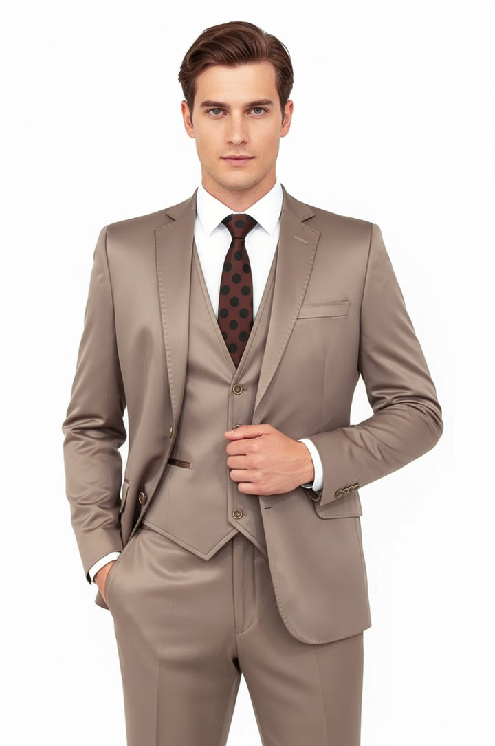 WSS Plain Vested Light Brown Men Suit  - El Ejido