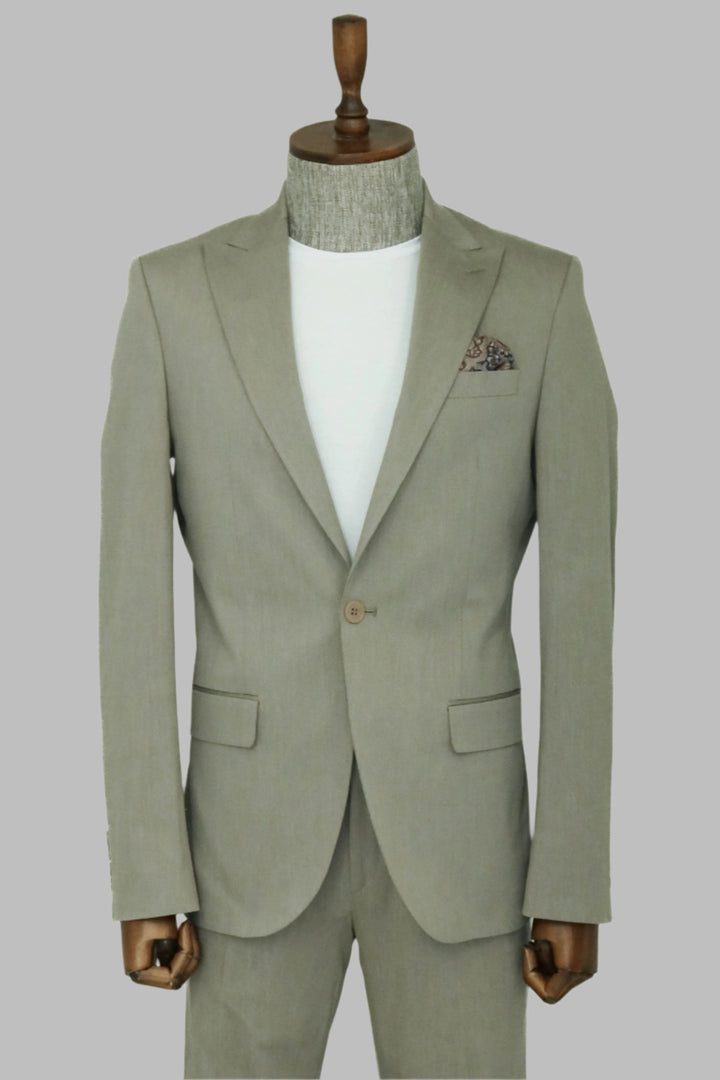 WSS Single Buttons 2 Piece Beige Men Suit  - Singen