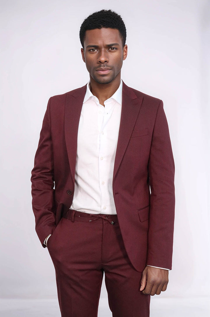 WSS Single Buttons 2 Piece Burgundy Men Suit  - Ahrensburg