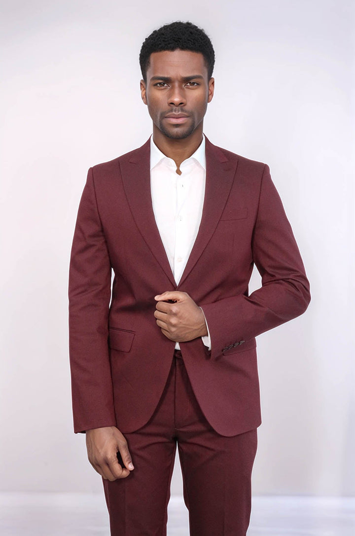 WSS Single Buttons 2 Piece Burgundy Men Suit  - Ahrensburg