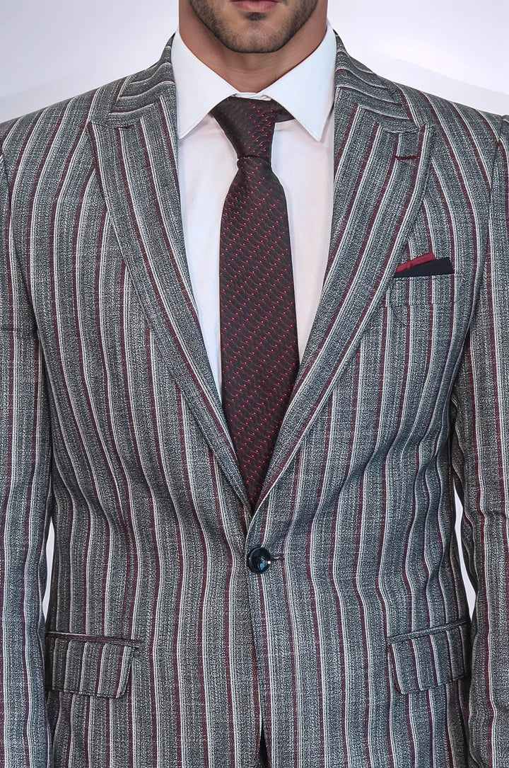 WSS Striped Two Piece Grey Men Suit  - Battle Creek