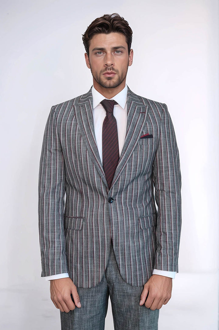 WSS Striped Two Piece Grey Men Suit  - Battle Creek