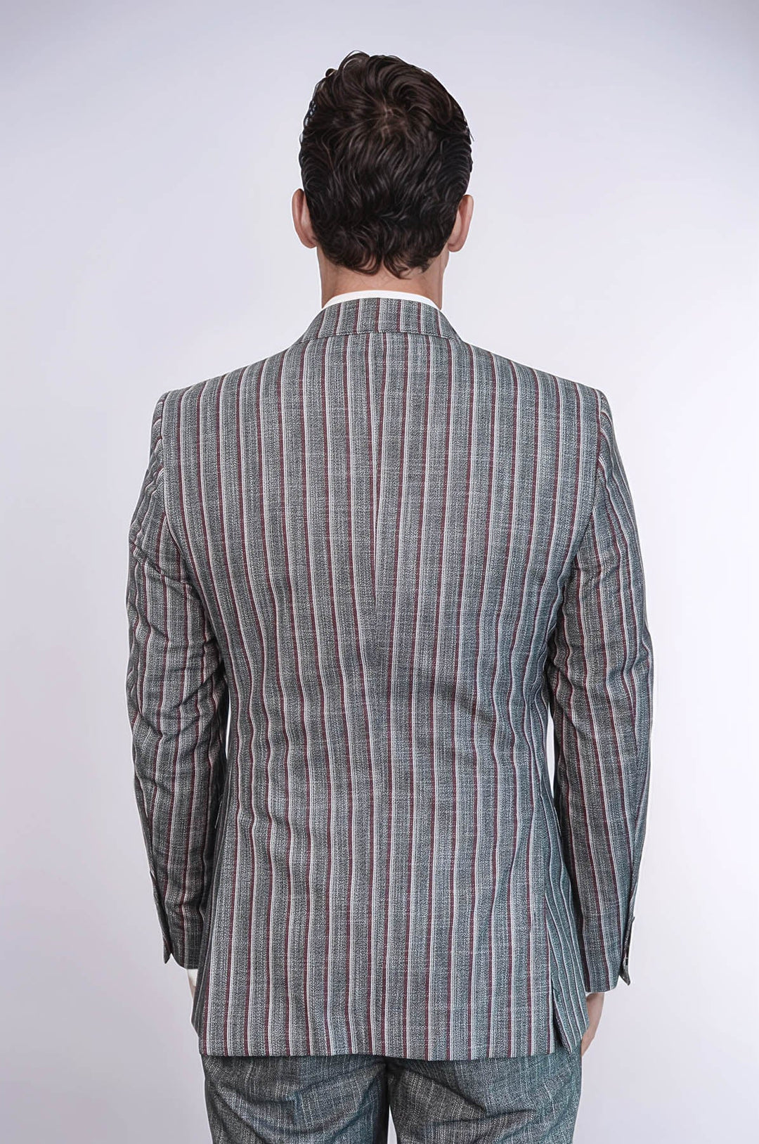 WSS Striped Two Piece Grey Men Suit  - Battle Creek