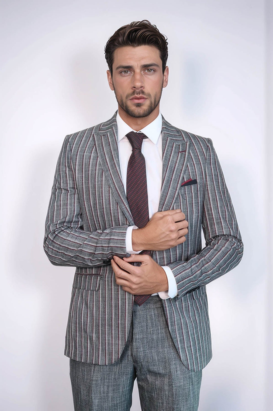 WSS Striped Two Piece Grey Men Suit  - Battle Creek