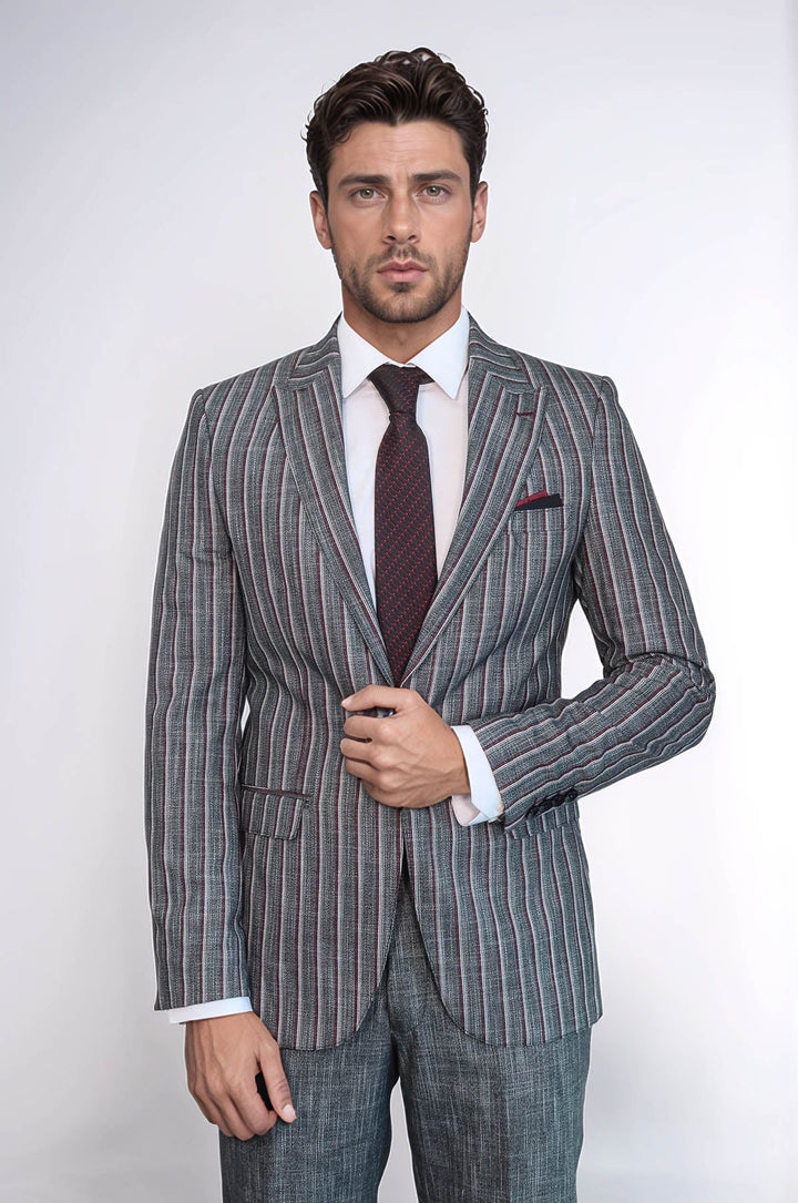 WSS Striped Two Piece Grey Men Suit  - Battle Creek