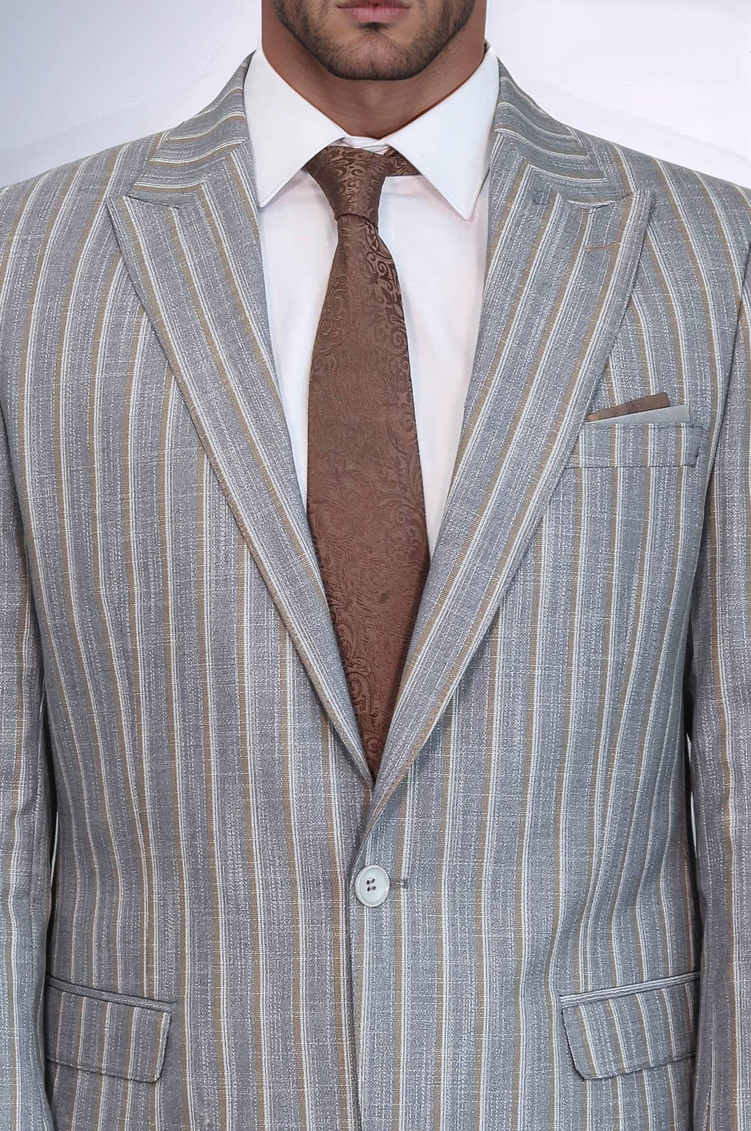 WSS Striped Blazer Plain Pants Grey Men Suit  - Valle de Bravo