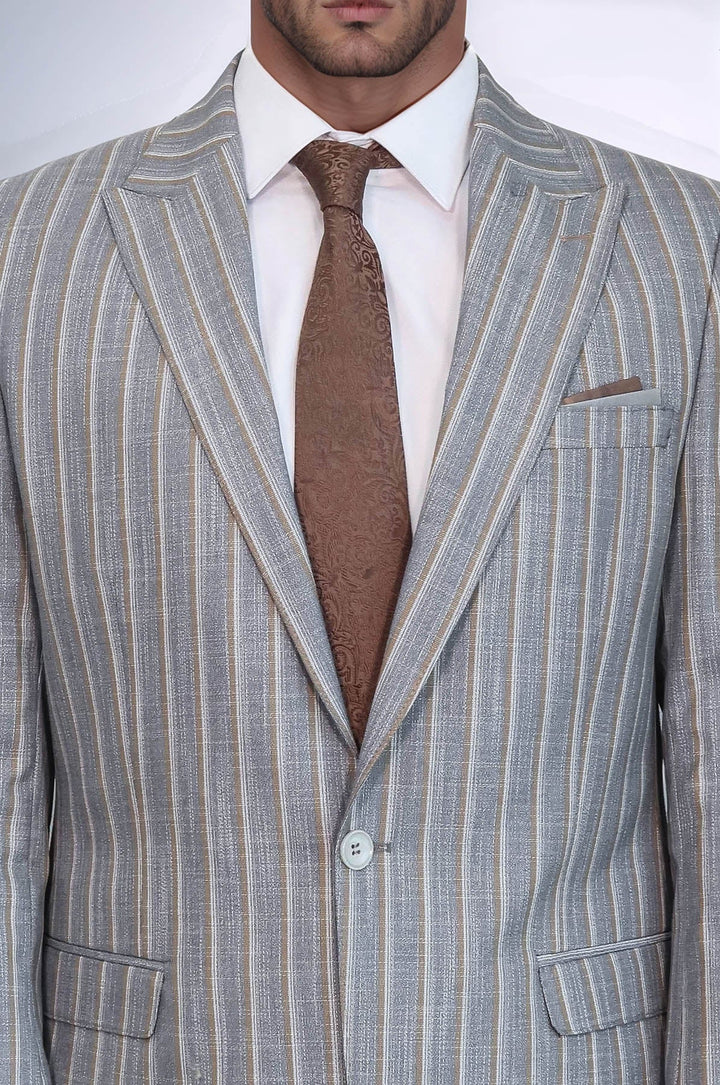 WSS Striped Blazer Plain Pants Grey Men Suit  - Valle de Bravo