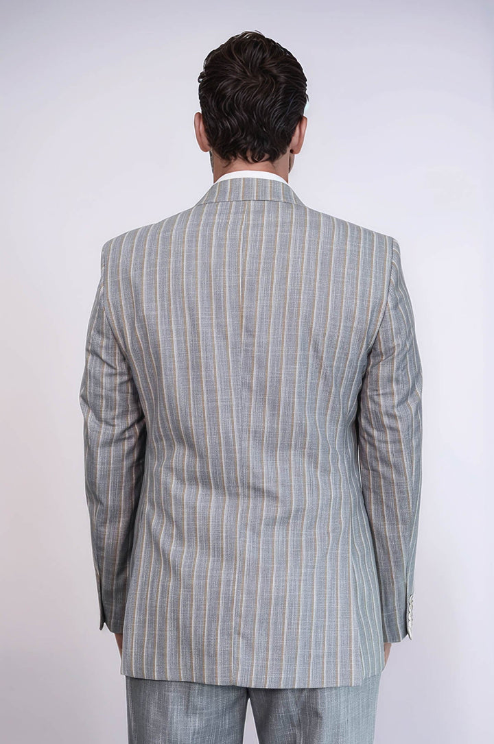 WSS Striped Blazer Plain Pants Grey Men Suit  - Valle de Bravo
