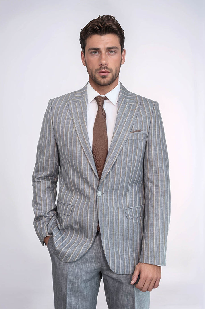 WSS Striped Blazer Plain Pants Grey Men Suit  - Valle de Bravo