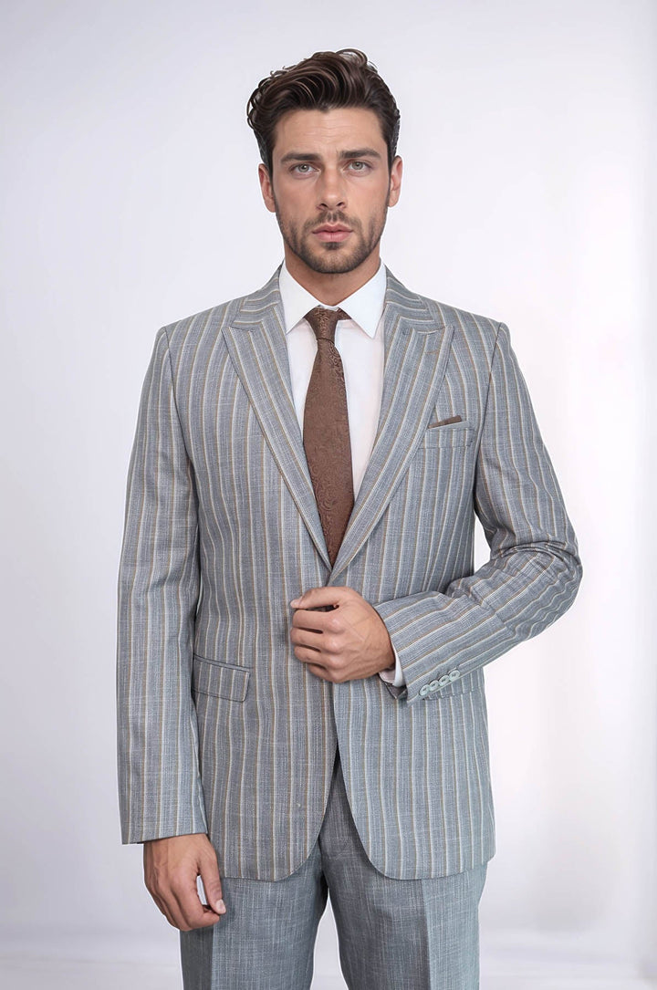 WSS Striped Blazer Plain Pants Grey Men Suit  - Valle de Bravo