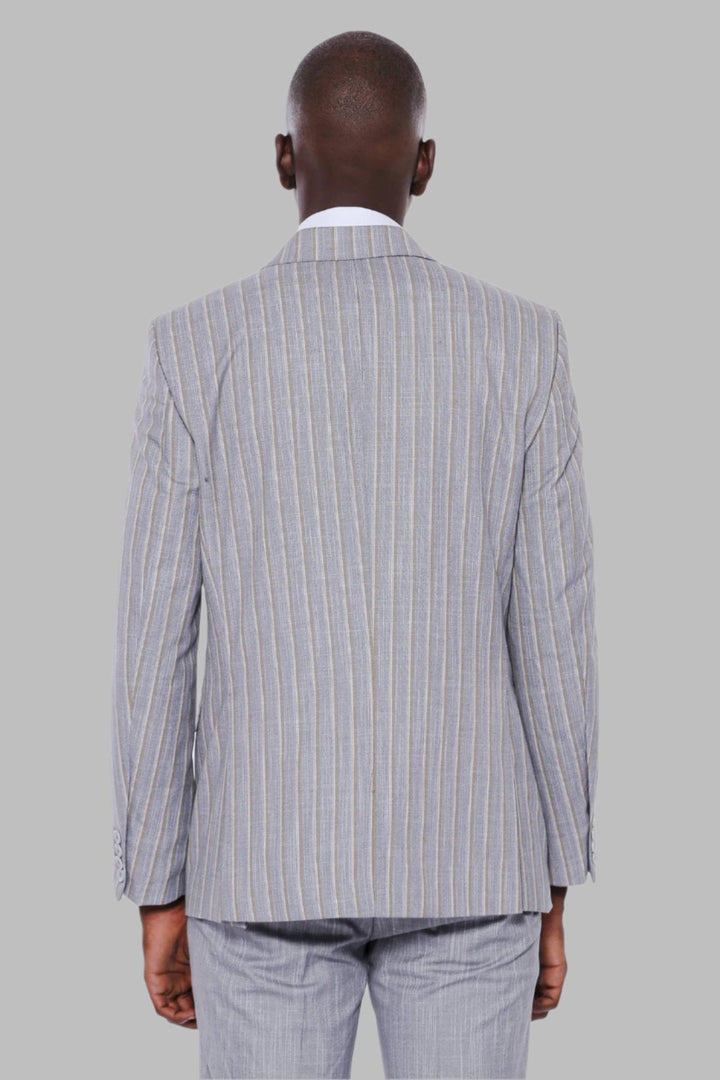 WSS Striped Blazer Plain Pants Grey Men Suit  - Singen