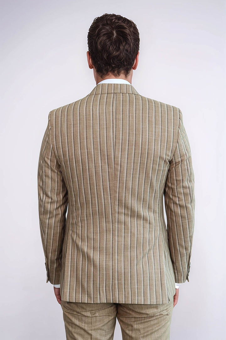 WSS Striped Blazer Plain Pants Light Brown Men Suit  - Vélez-Málaga