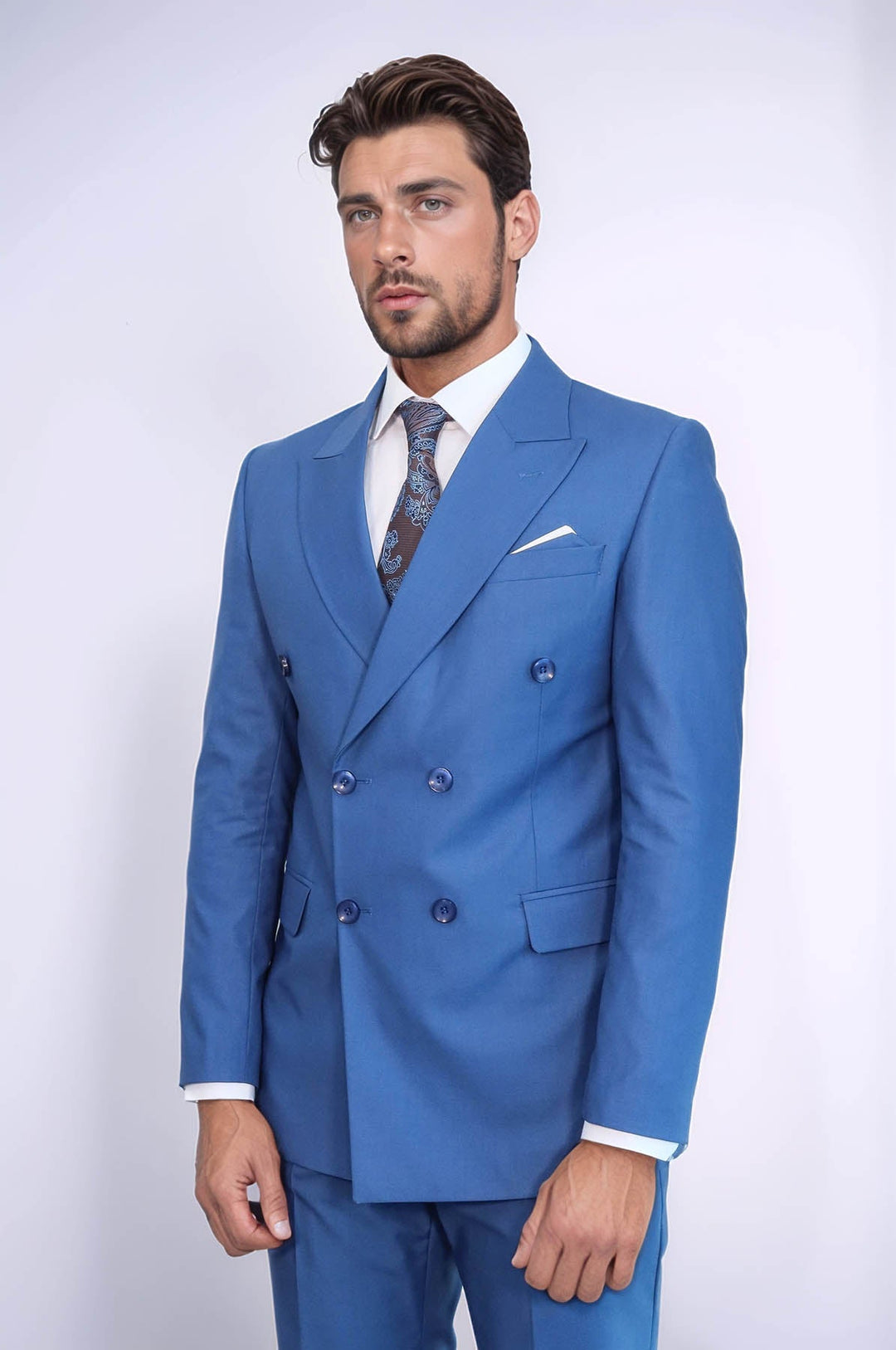 WSS Double Breasted Slim Fit Blue Men Suit  - Zacatelco