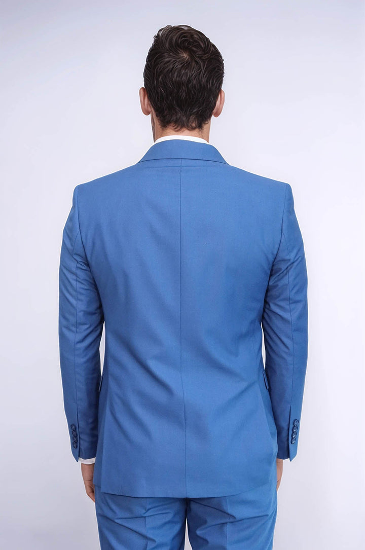 WSS Double Breasted Slim Fit Blue Men Suit  - Zacatelco