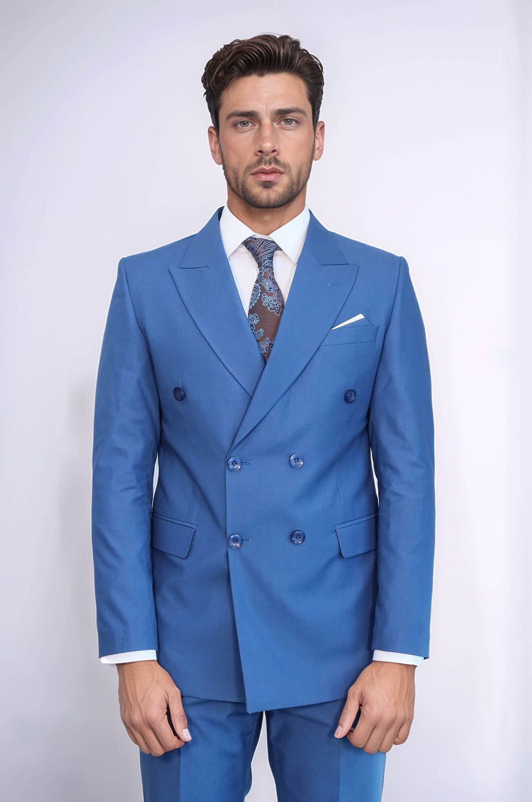 WSS Double Breasted Slim Fit Blue Men Suit  - Zacatelco