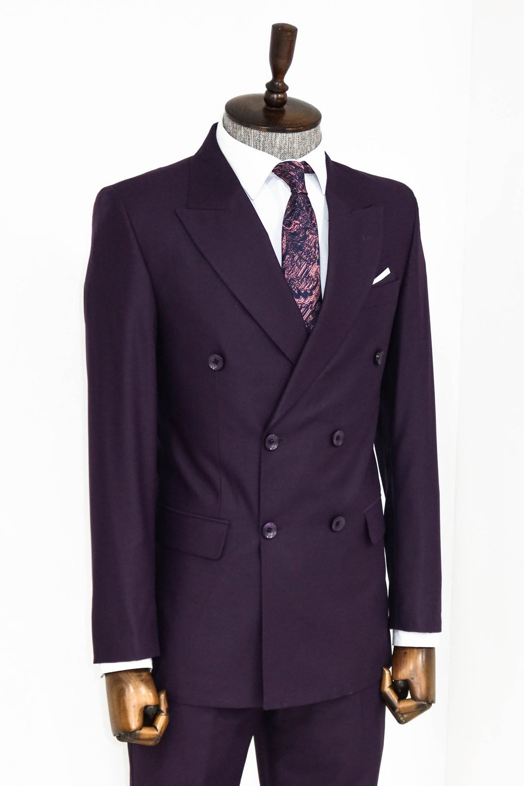 WSS Double Breasted Plain Wide Lapel Purple Men Suit  - Dachau