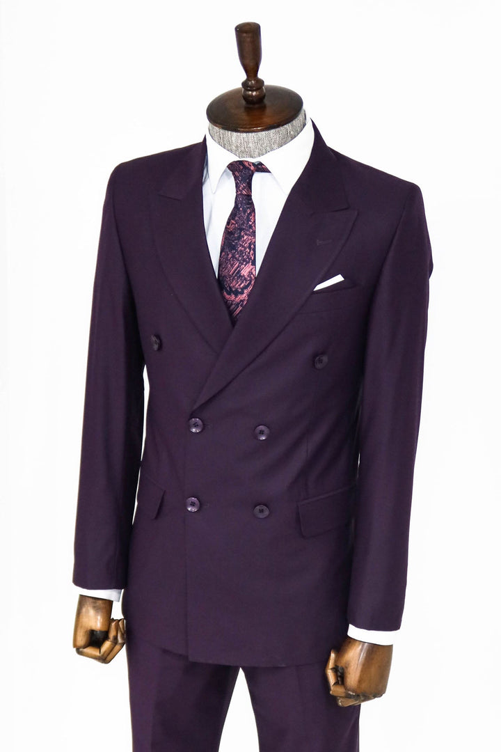 WSS Double Breasted Plain Wide Lapel Purple Men Suit  - Dachau
