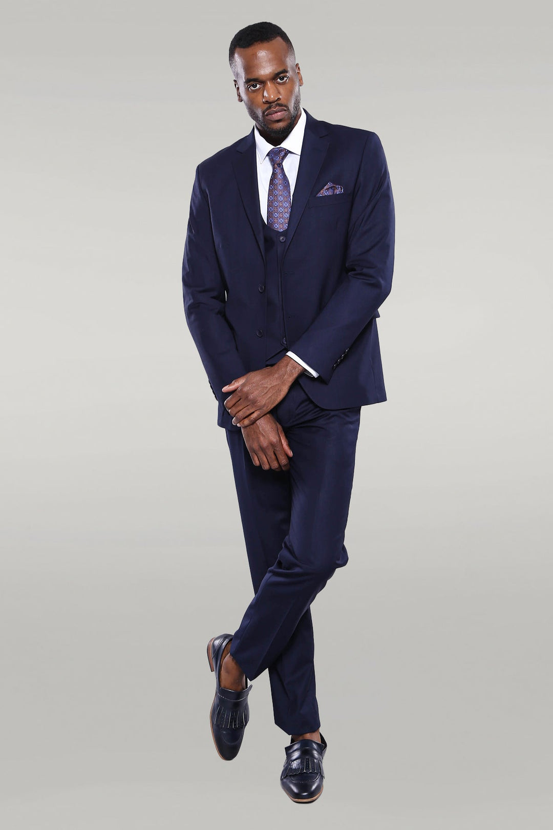 WSS Navy Blue Plain 3-Piece Suit with Vest  - Bakersfield