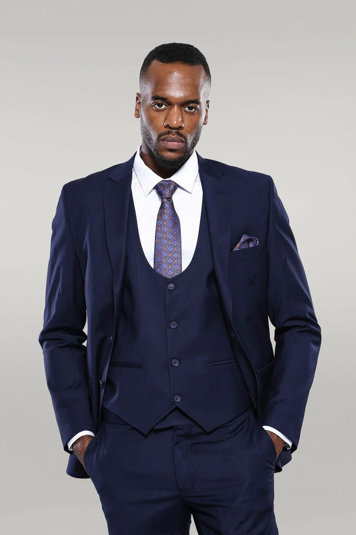 WSS Navy Blue Plain 3-Piece Suit with Vest  - Bakersfield