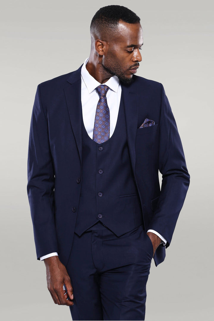 WSS Navy Blue Plain 3-Piece Suit with Vest  - Bakersfield