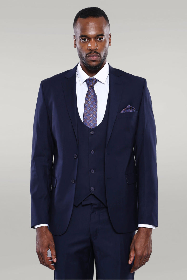 WSS Navy Blue Plain 3-Piece Suit with Vest  - Bakersfield