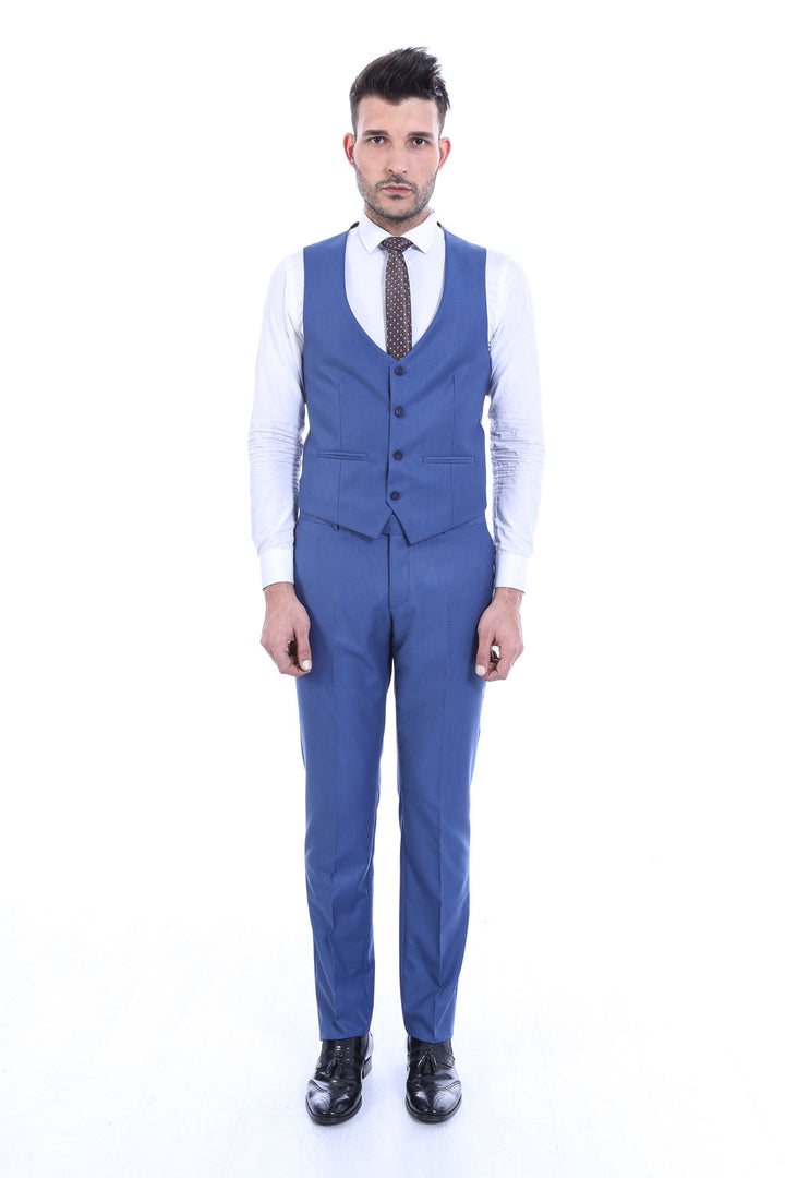 WSS Light Blue Slim Fit Men's Suit with Vest  - Bury Saint Edmunds