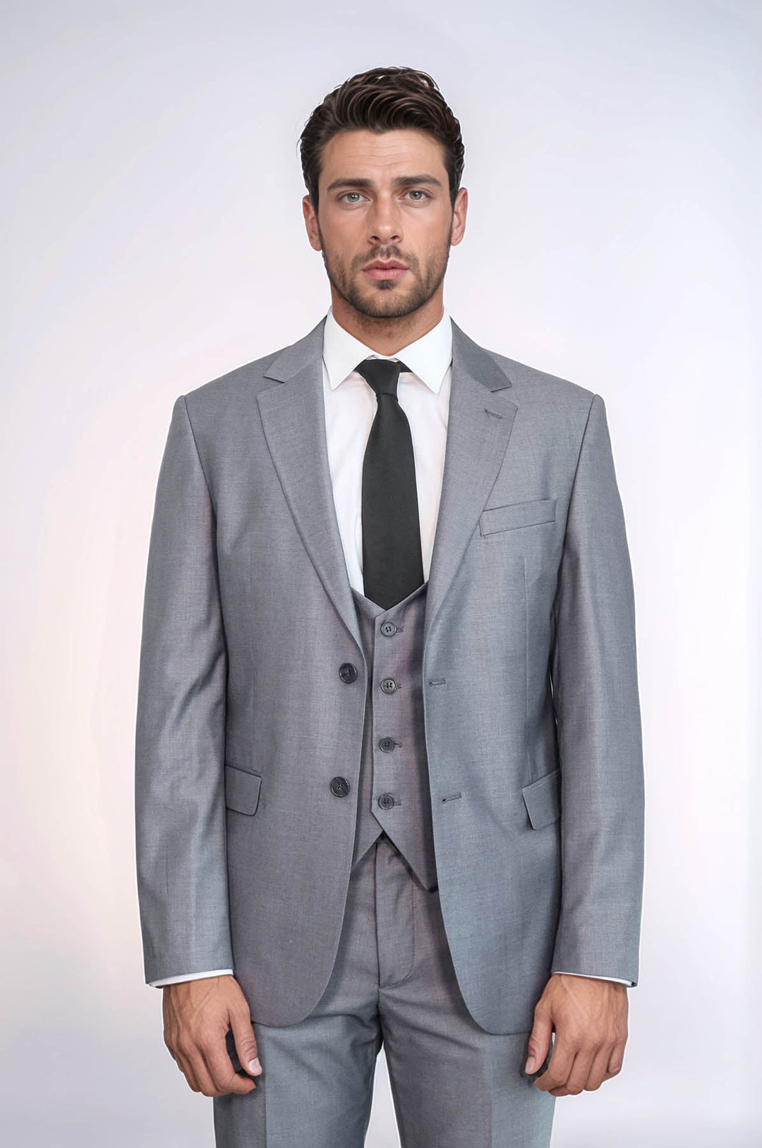 WSS Grey Slim Fit Men's Suit with Vest  - Thérmi