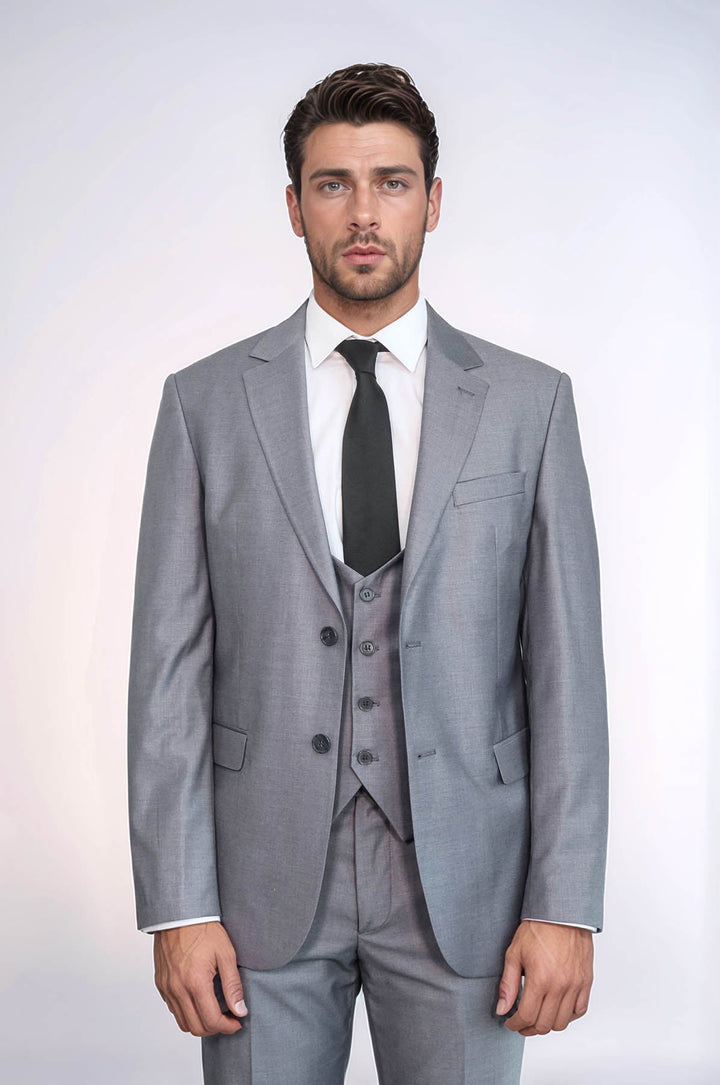 WSS Grey Slim Fit Men's Suit with Vest  - Toowoomba