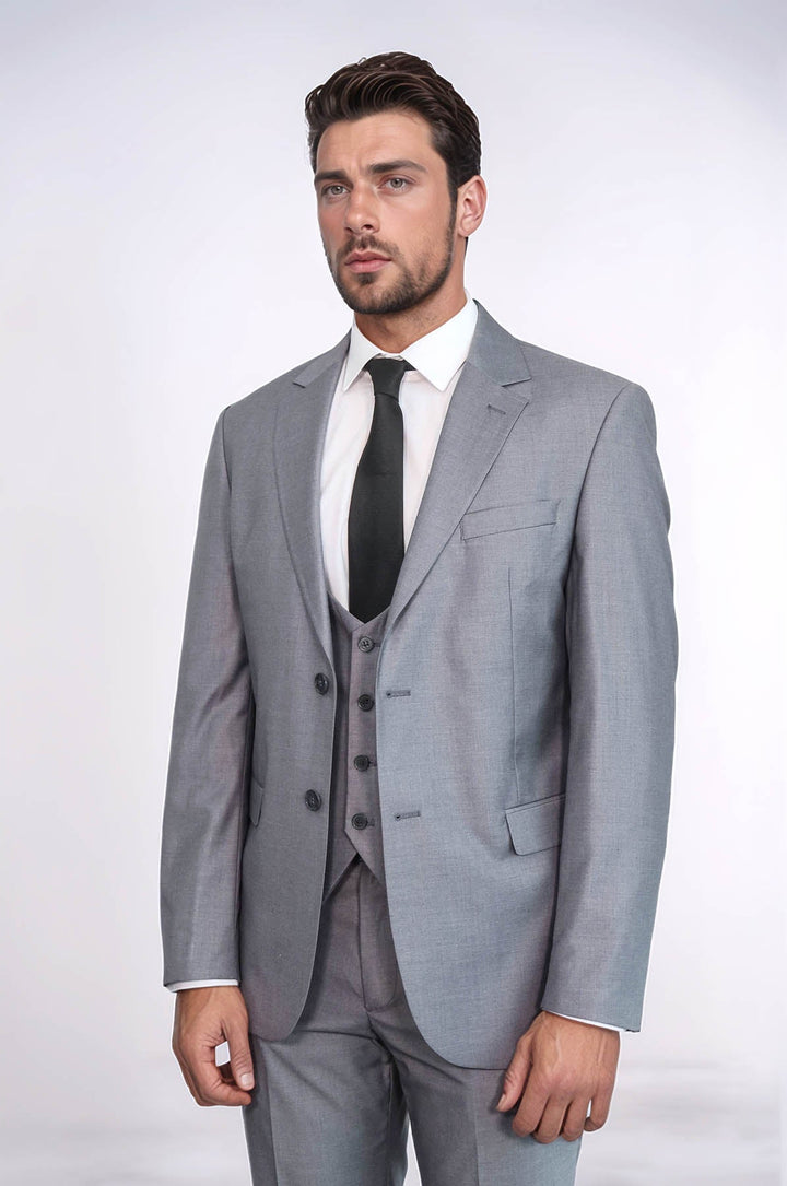 WSS Grey Slim Fit Men's Suit with Vest  - Thérmi