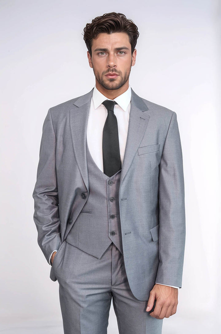 WSS Grey Slim Fit Men's Suit with Vest  - Thérmi