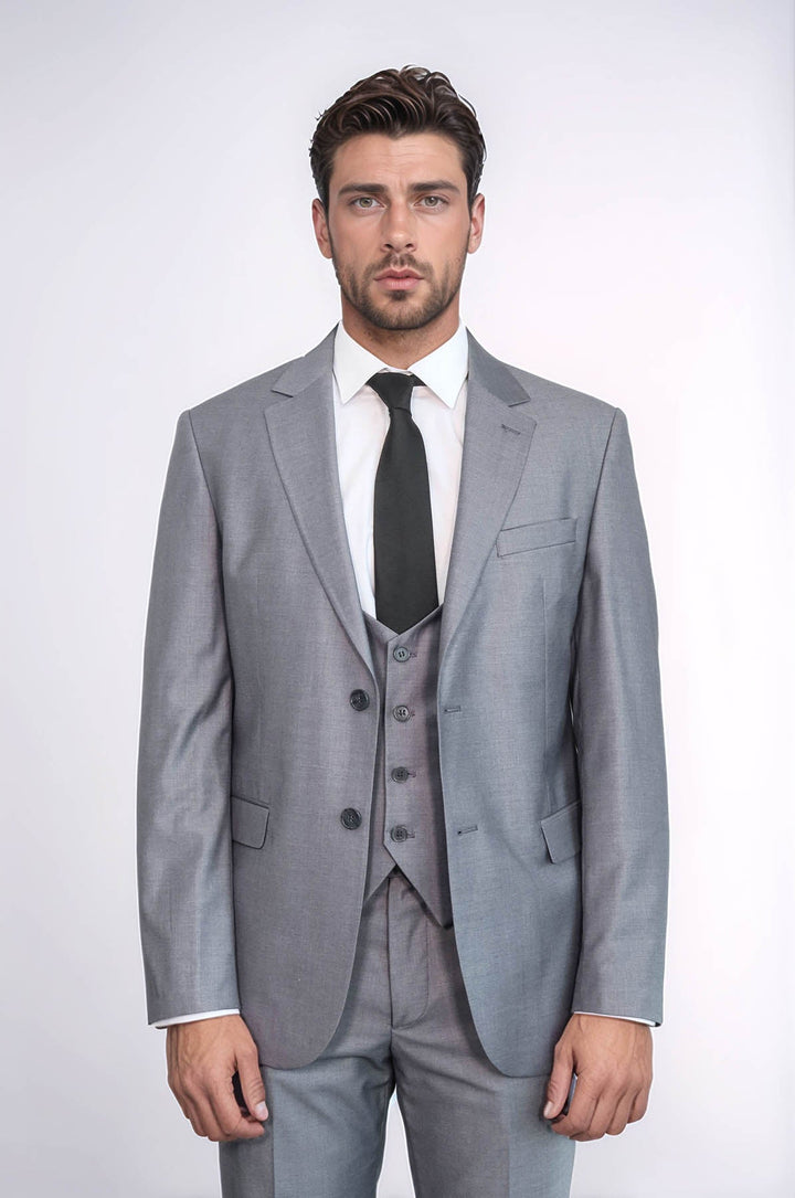 WSS Grey Slim Fit Men's Suit with Vest  - Thérmi
