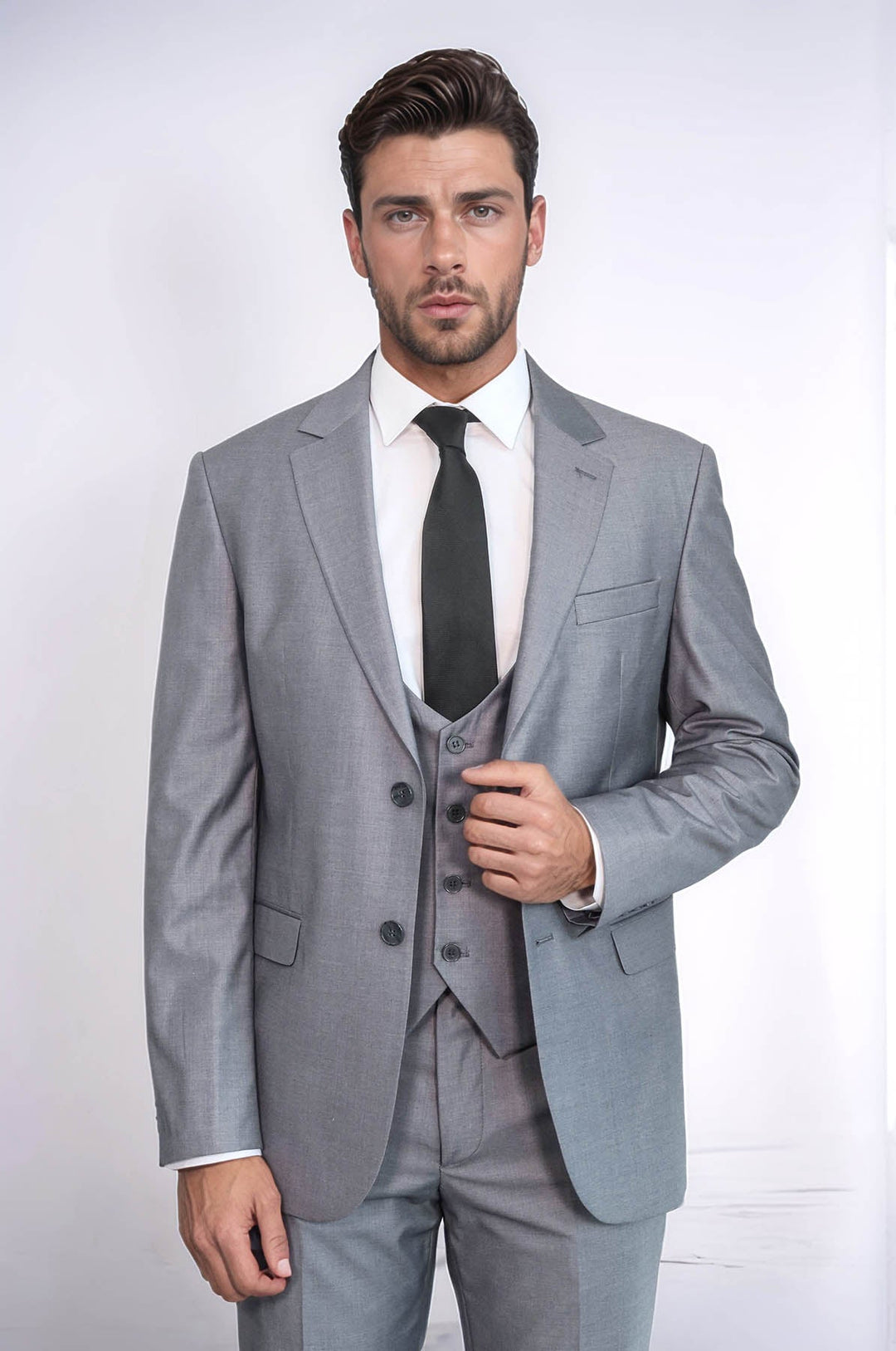 WSS Grey Slim Fit Men's Suit with Vest  - Thérmi