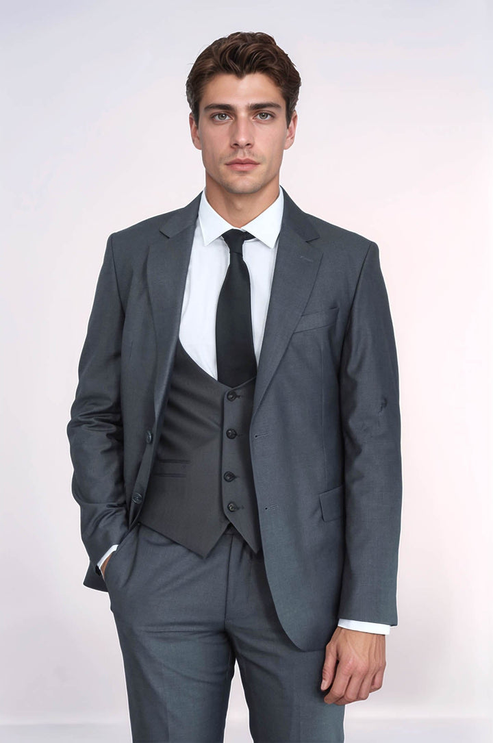 WSS Smoked Slim Fit Men's Suit with Vest  - Tuxtepec
