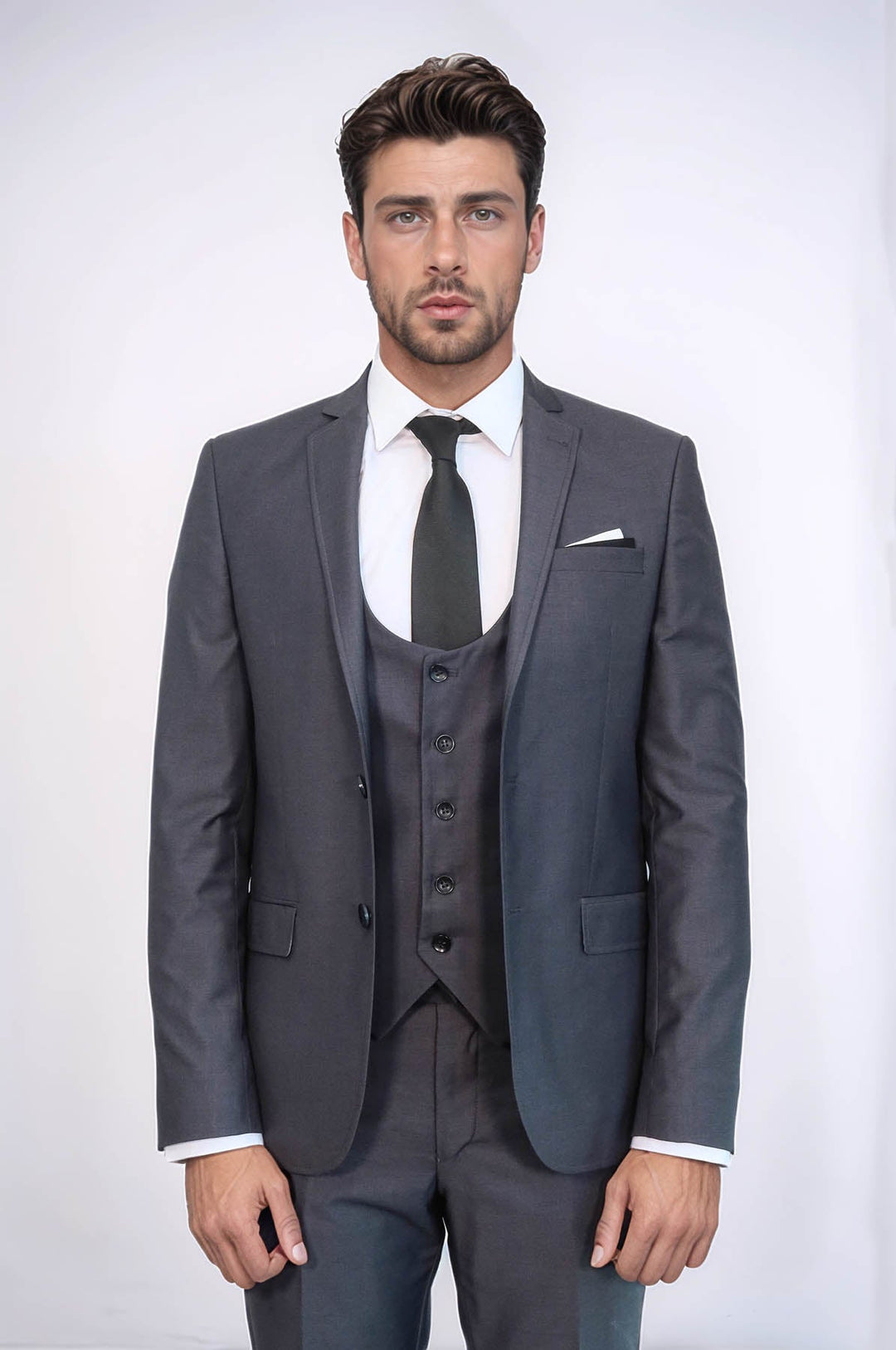 WSS Plain Vested Anthracite Men's Suit  - Freital