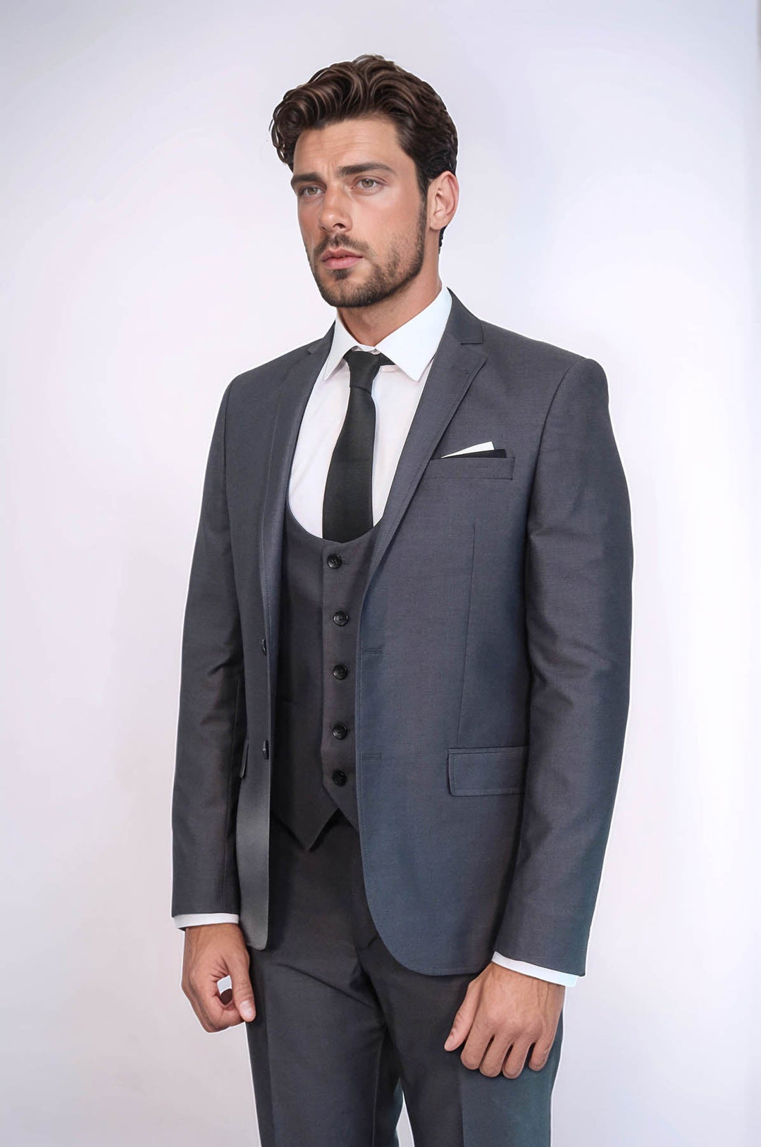 WSS Plain Vested Anthracite Men's Suit  - Freital
