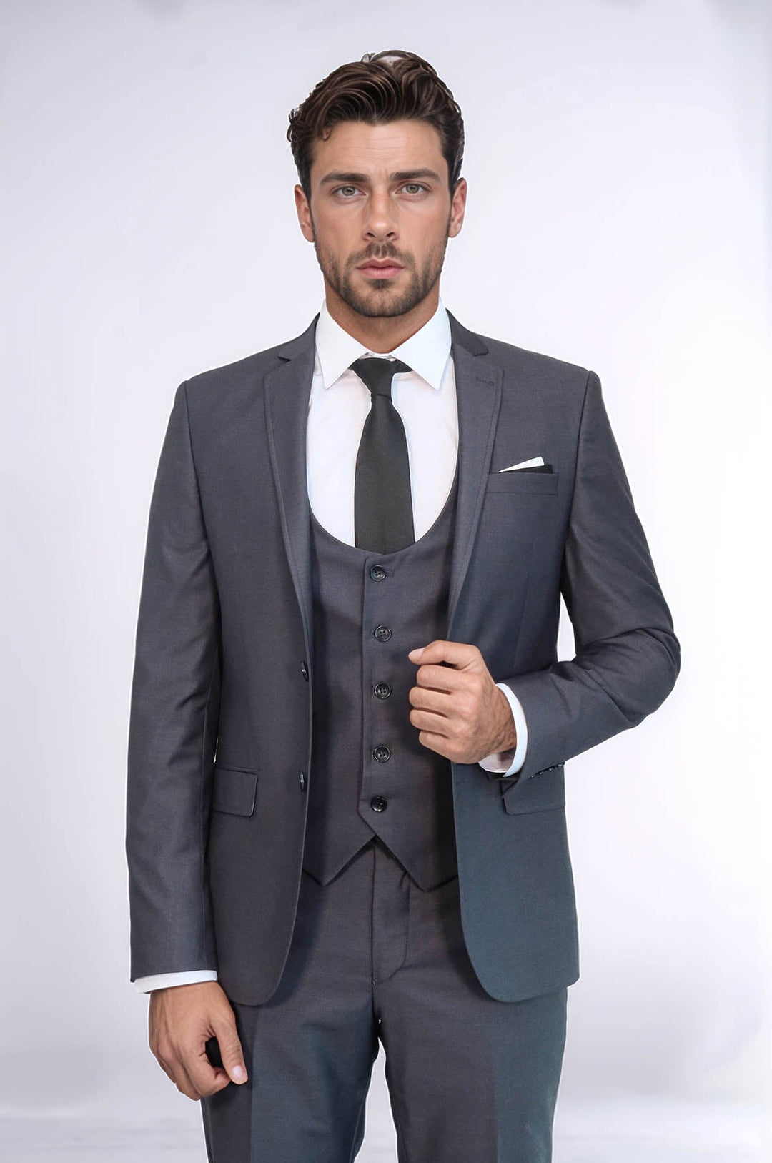 WSS Plain Vested Anthracite Men's Suit  - Freital