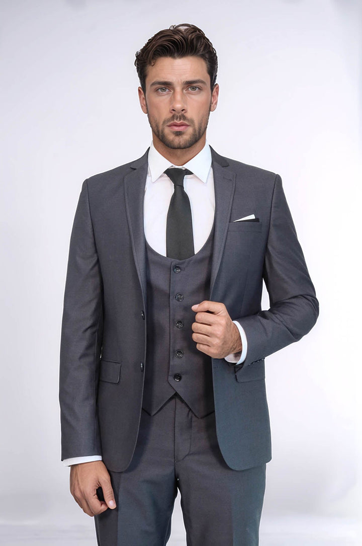 WSS Plain Vested Anthracite Men's Suit  - Freital