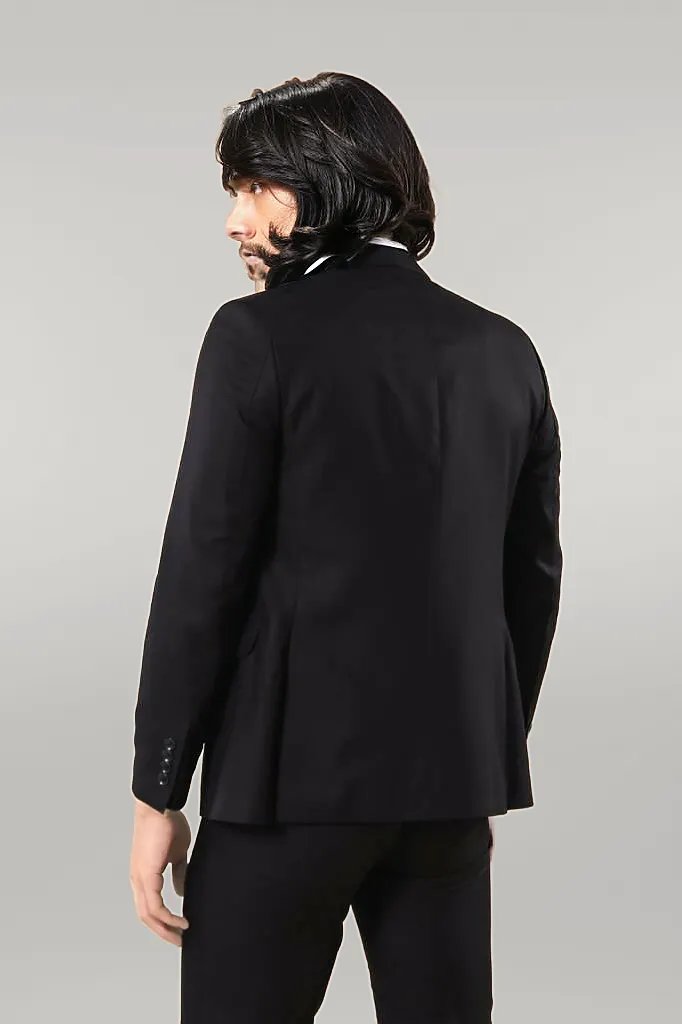 WSS Notch Lapel Slim Fit Single Button Black Suit  - Encarnación de Díaz