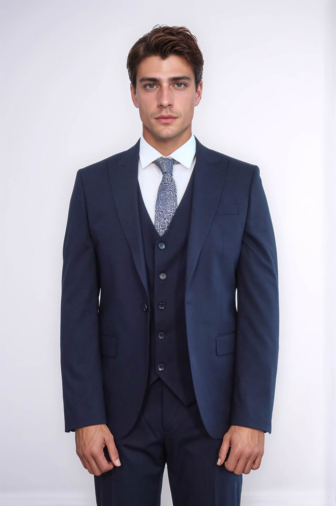 WSS Plain Slim Fit Navy Blue Men Suit  - Cedar Falls
