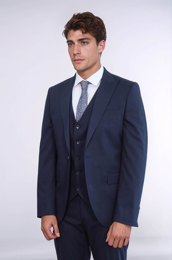 WSS Plain Slim Fit Navy Blue Men Suit  - Cedar Falls